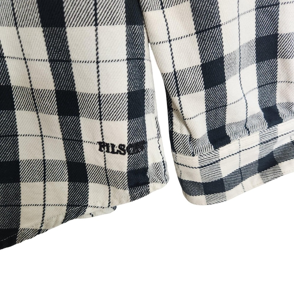 FILSON Alaskan Guide Shirt Womens Medium Cream Black Plaid Flannel Button Front - Picture 5 of 12
